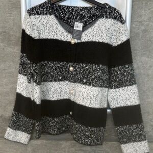 Elegant Monochrome Striped Women's Cardigan